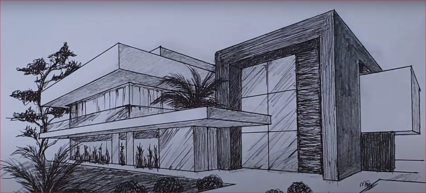 Architectural sketch of a modern two-storey house