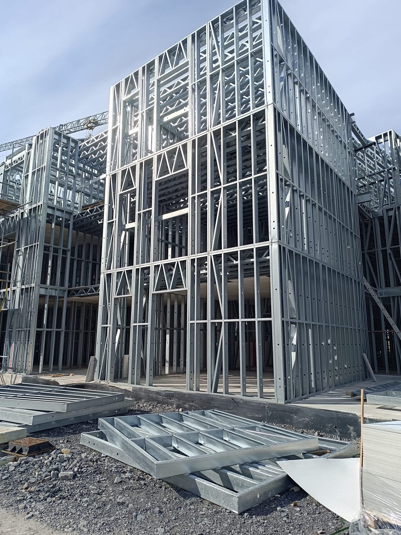 Multi-storey light steel frame building on site